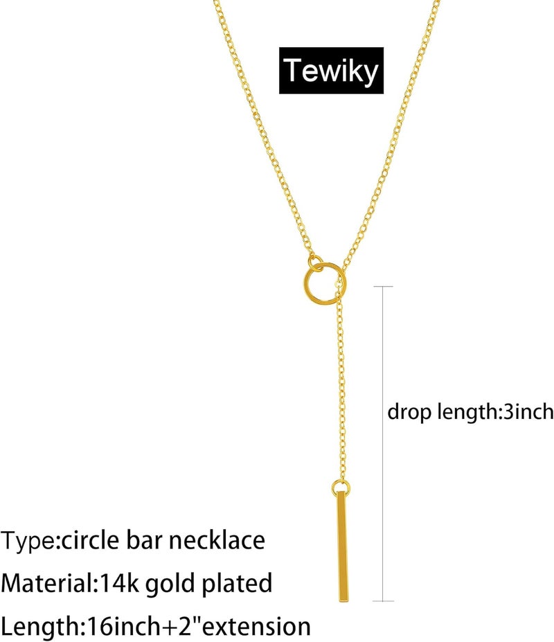 Tewiky Lariat Necklace for Women, Dainty Long Necklaces 14k Gold Plated Heart Pearl CZ Teardrop Pendant Necklace Simple Drop Necklace Trendy Y Necklace Fashion Jewelry for Women - Image 4